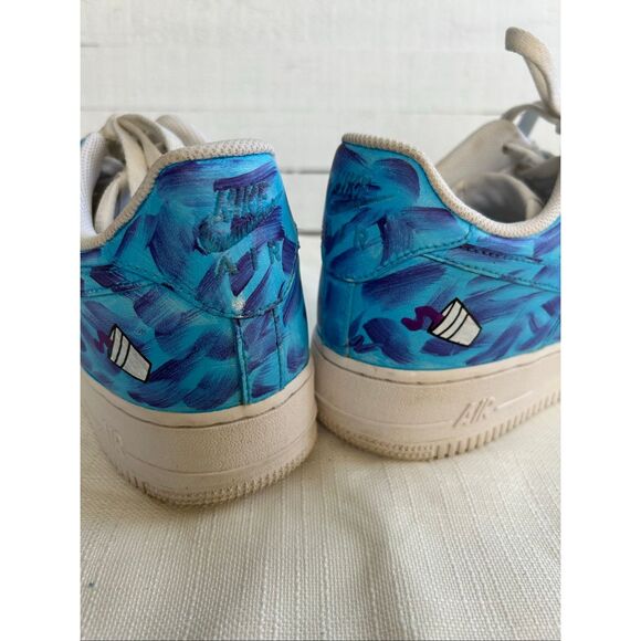 Nike Air Force 1 Low 10.5 Custom Painted Blue Purple Brushstroke CW2288-111 - Picture 10 of 11